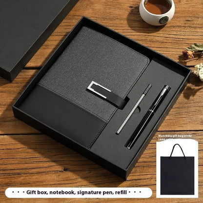 A5 soft PU leather notebook in Business Brown colour, showing thick wood-free paper inside.
