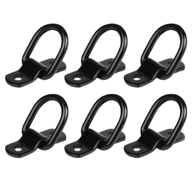 Black galvanised steel truck floor hook with a single pull ring for cargo securing.