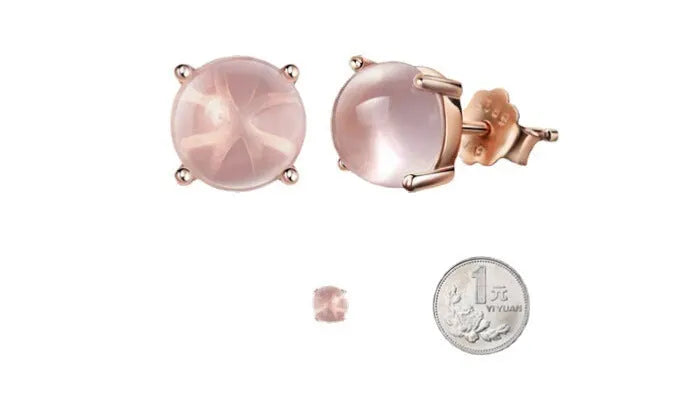 Women's simple Korean style drop shape stud earrings with synthetic ross quartz and rose gold finish.