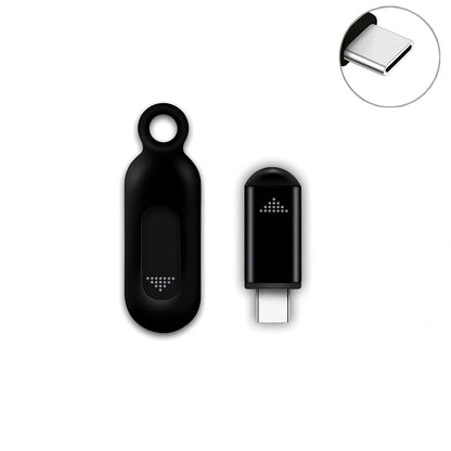 Black mobile phone infrared remote control learning device measuring 42mm by 14mm by 8mm with smartphone connection