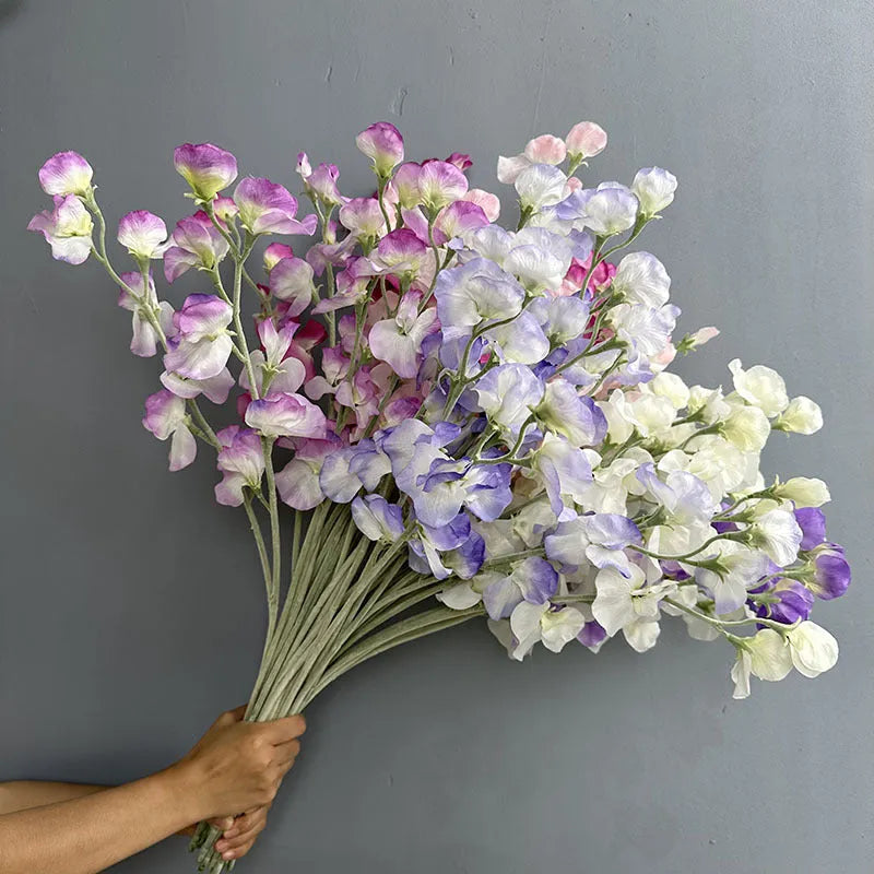 Purple flocked silk artificial fragrant pea flower standing 63cm tall