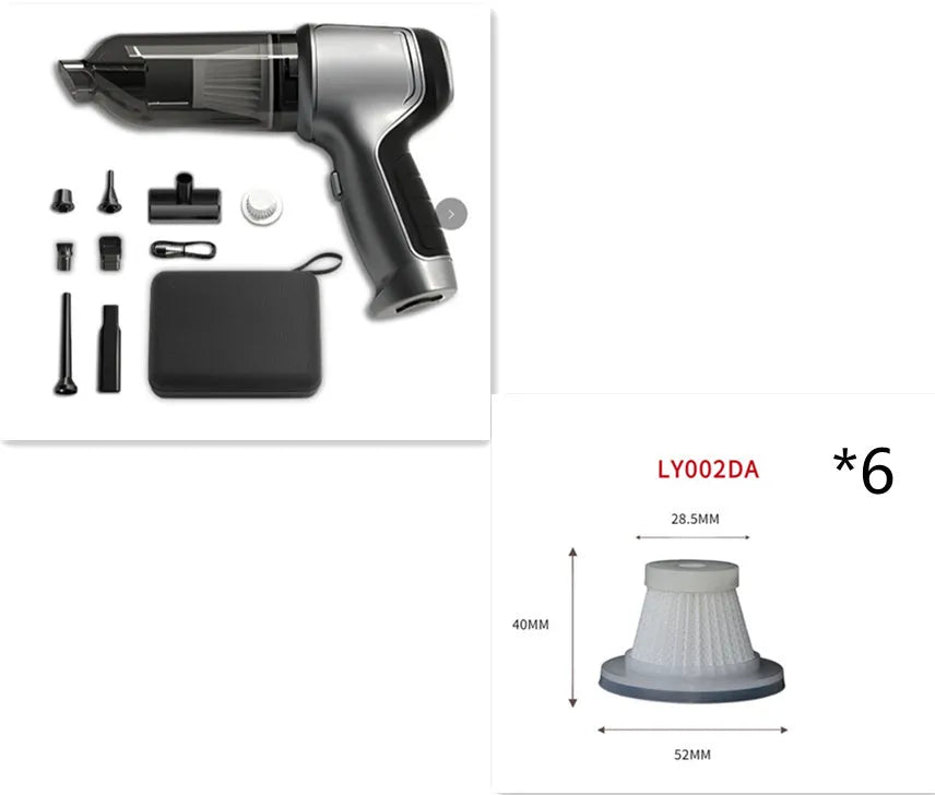Car mounted brushless handheld inflatable vacuum cleaner with EVA bag on green background