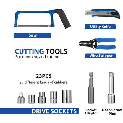 Black carbon steel hardware tool combination set for home car auto repair