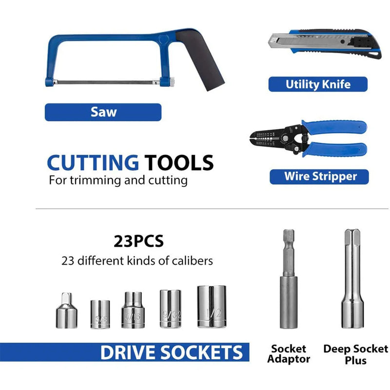 Home Car Hardware Tool Combination Set in Carbon Steel, Black, for Auto Repair and DIY Maintenance Tasks