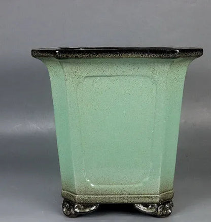 Purple clay glazed ceramic bonsai pot, 26x26x27cm, handmade classical planter for desktop or floor