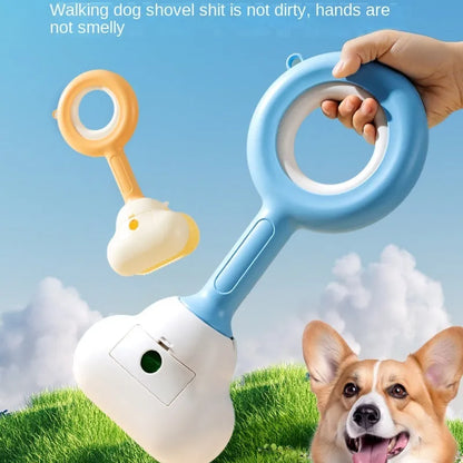 White blue dog pooper scooper with cloud-shaped jaw and ABS plastic construction