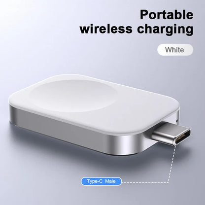 Compact black and white 3-in-1 magnetic wireless charger with integrated cables, shown next to a smartphone for scale.