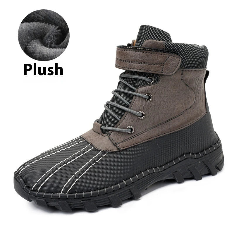 Rugged winter snow boots with warm fleece lining and durable rubber outsole for traction on snow and ice