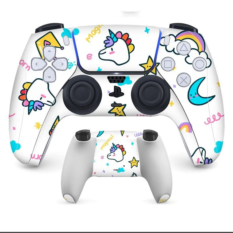 PS5 DualSense controller with a non-adhesive, micro-frosted protective skin applied on front and back