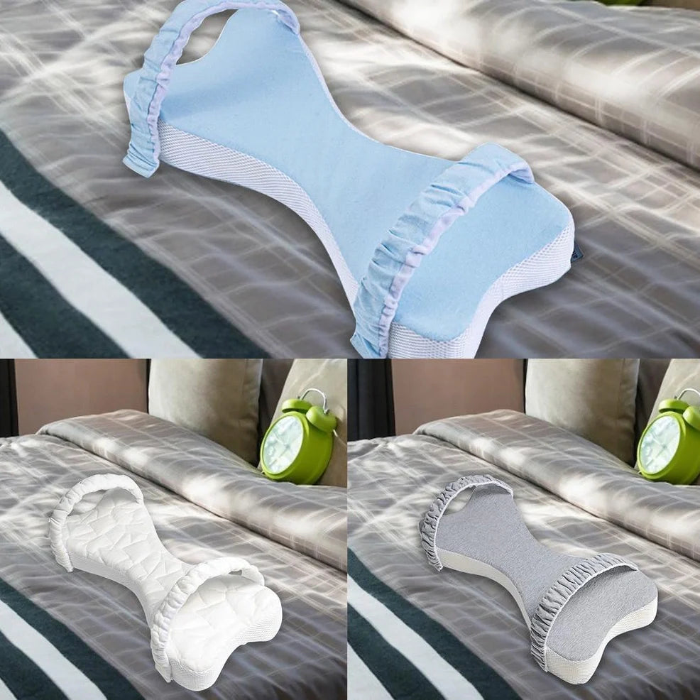 Light blue memory cotton knee pillow measuring 70×37×9cm with adjustable 5-10cm height for side sleeping support