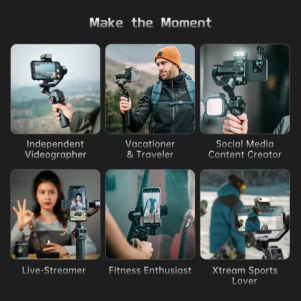 Black AI face and shooting fill light three-axis camera stabiliser M6 kit with tripod