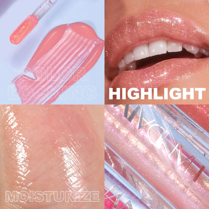 Set of six pearlescent lip lacquer tubes in shades 01 to 06, 1.8ml each.