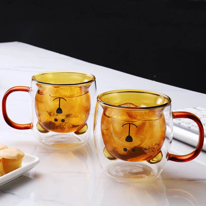 Creative Bear Double Coffee Milk Glass Cup for kids in four colours