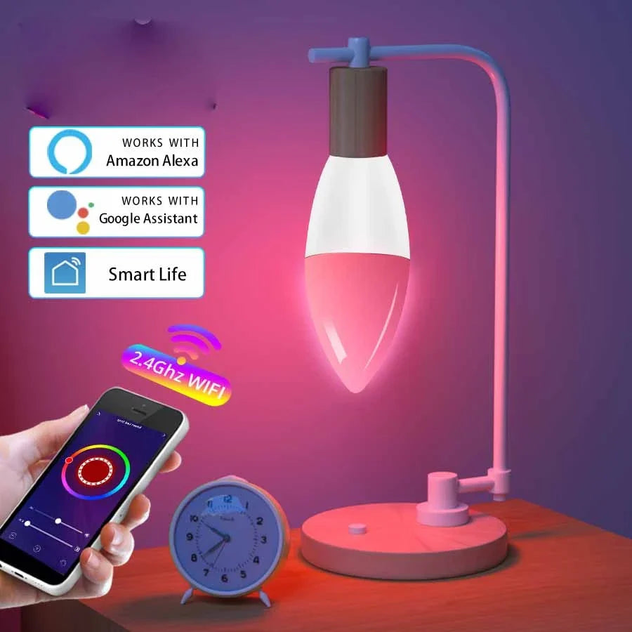 Dimmable RGB LED smart light bulb with voice control and 16 million colour options for home decor