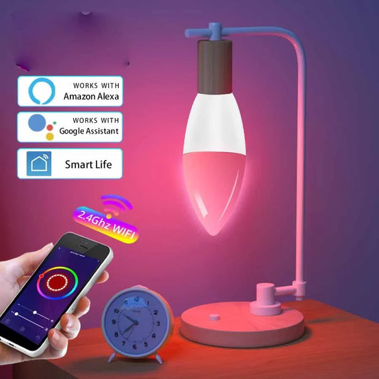 Dimmable RGB LED smart light bulb with voice control and 16 million colour options for home decor