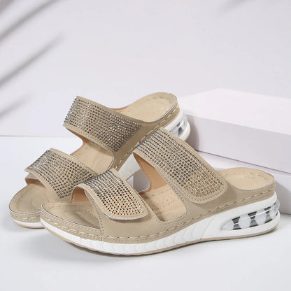 Stylish rhinestone-embellished summer sandals with air cushion sole and non-slip design