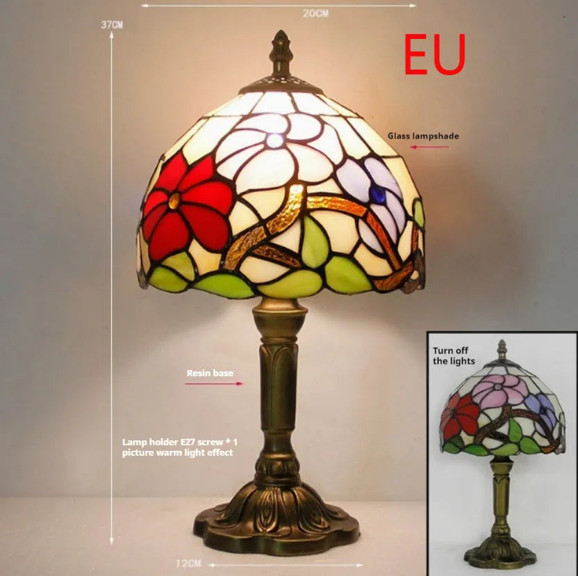 Retro yellow glass bedside table lamp with resin base, 20 x 12 x 35cm, Mediterranean style