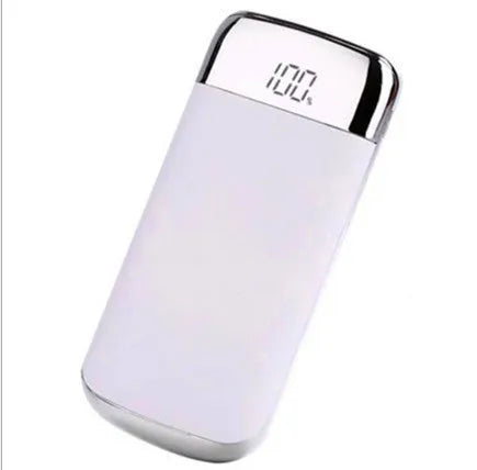 Square aluminium power bank with digital display and multiple USB ports in pink colour.