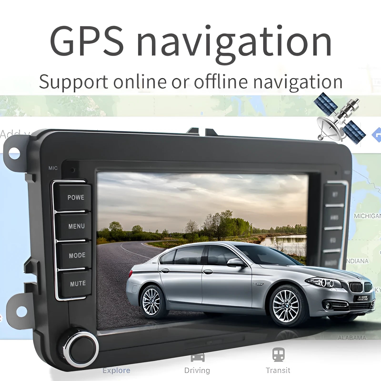 Universal 7-inch Android car stereo touchscreen for Volkswagen vehicles on a dashboard