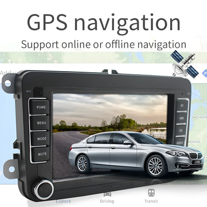 Universal 7-inch Android car stereo touchscreen for Volkswagen vehicles on a dashboard