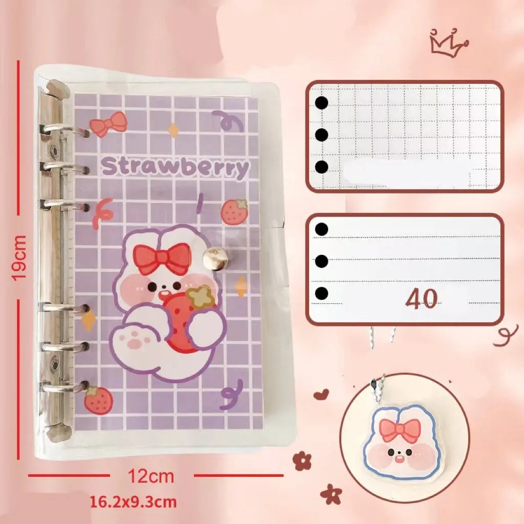 A6 student loose leaf ledger with decorative cover showing bear design and 6-hole binding