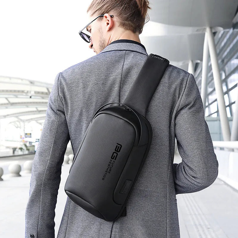 Men's Oxford cloth USB shoulder bag with letters print in business travel and commuting colours