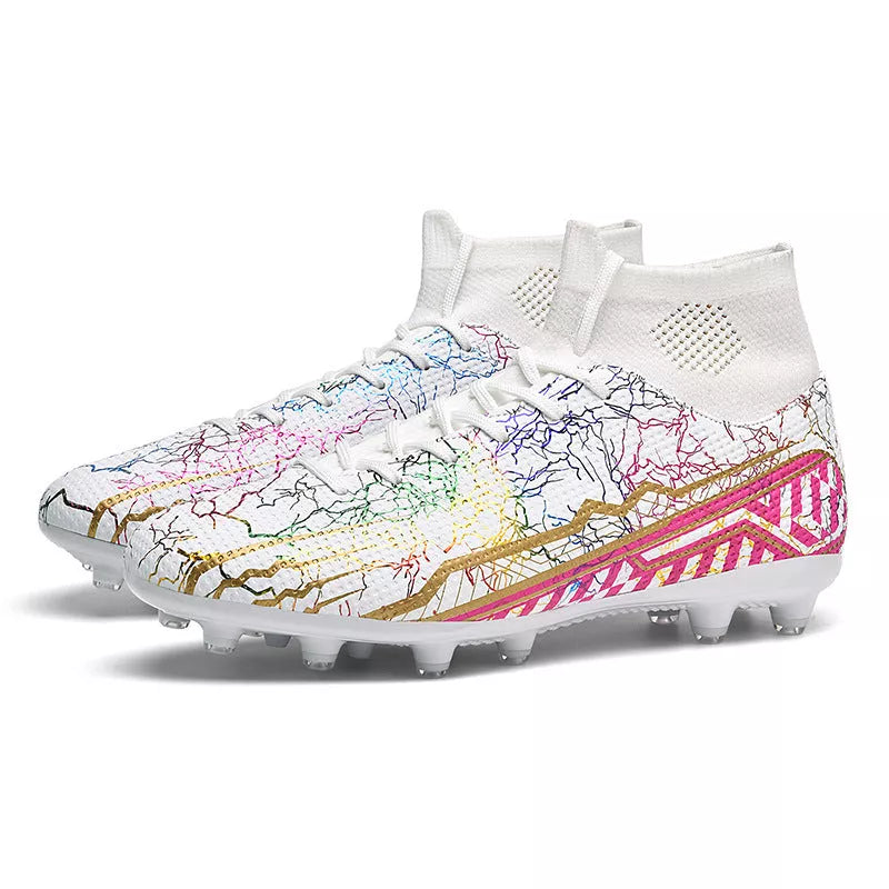Youth high-top spike turf football shoes in various colours, sizes 35-47