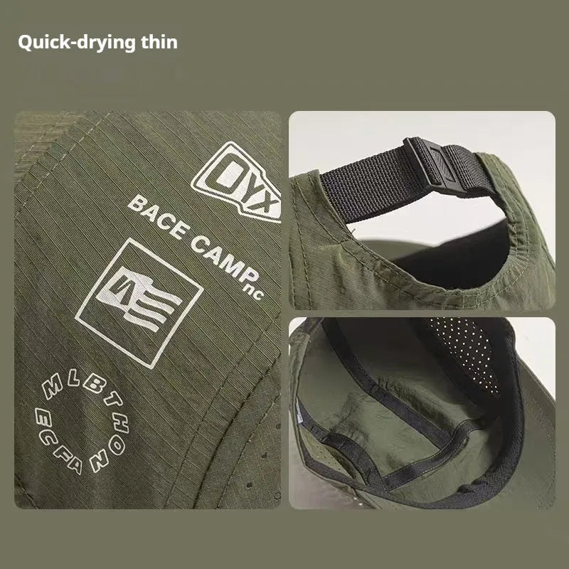 Men's summer baseball cap featuring thin breathable mesh acrylic fabric with adjustable size, available in purple, khaki, green, black, and grey for sun protection and wind resistance during warm weather