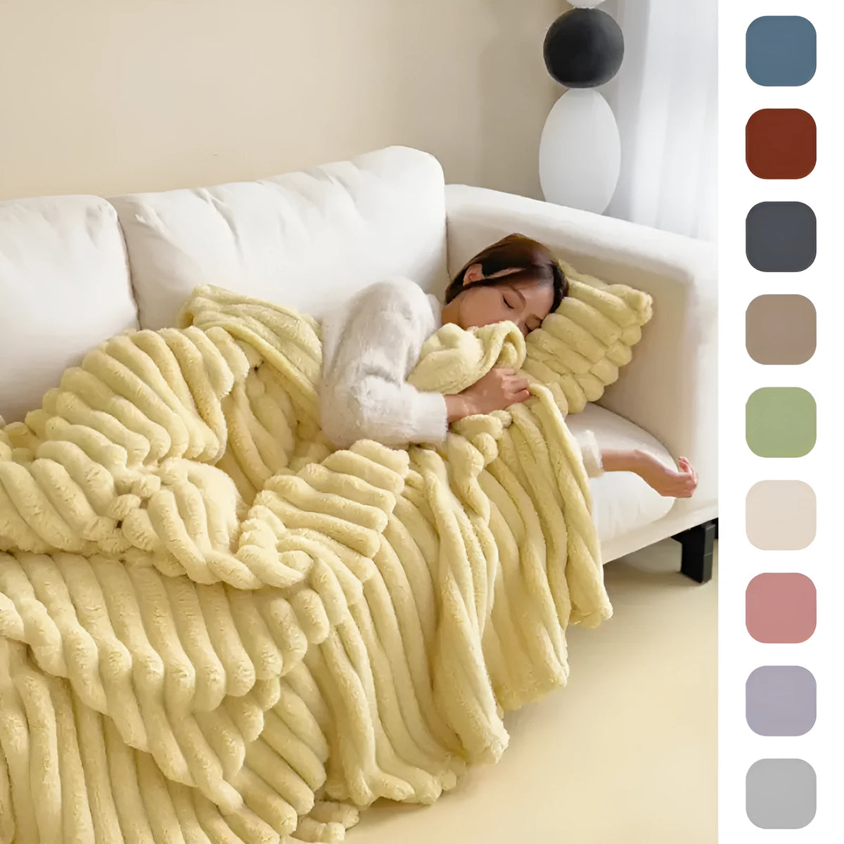 Double-sided bubble velvet faux rabbit fur blanket in a solid colour, shown folded.