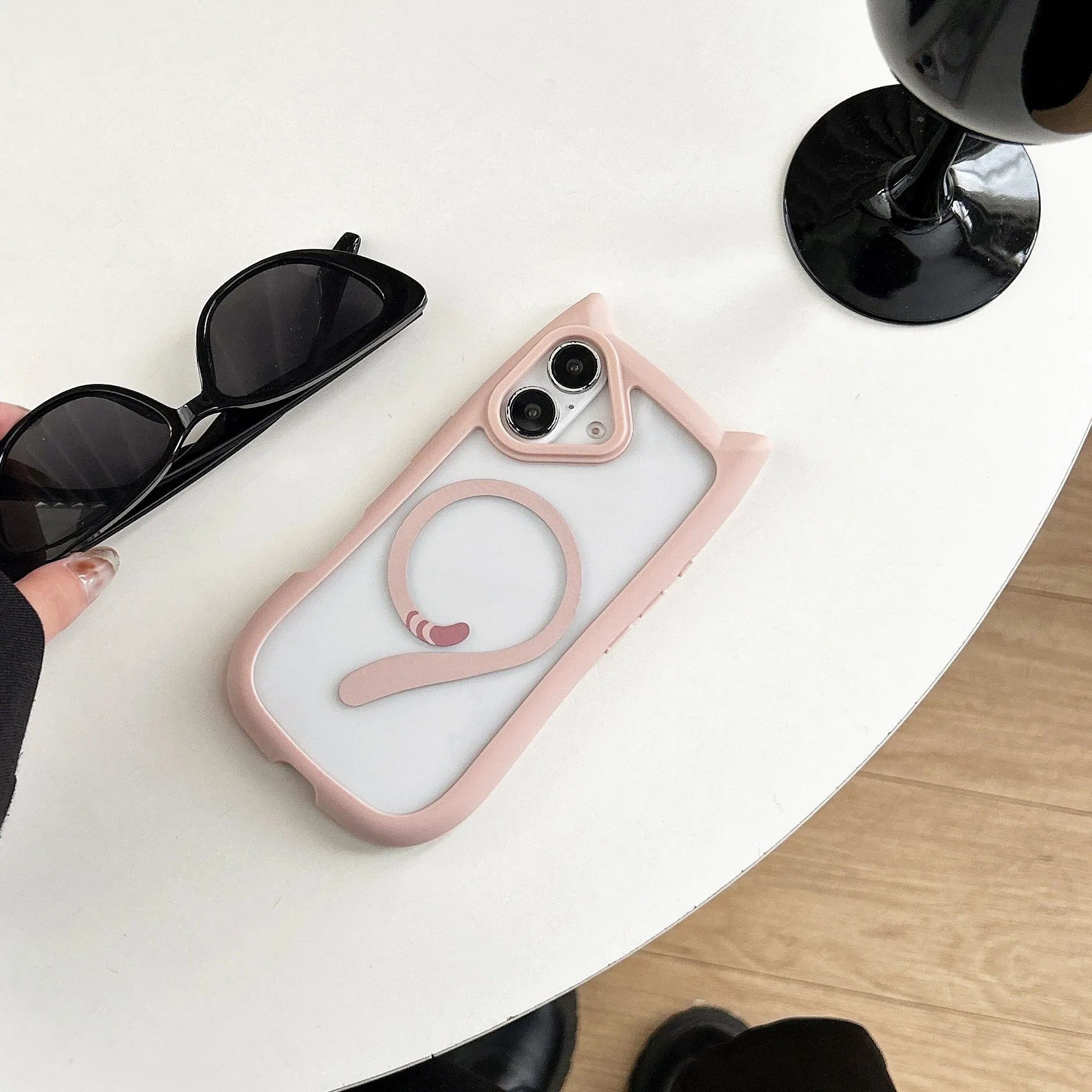 Transparent acrylic TPU phone case with magnetic suction for iPhone 17 series in black, blue, grey, and pink colours