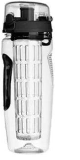 32oz clear Tritan plastic fruit infuser water bottle with a separate fruit cup and leakproof lid.