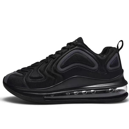 Men's black casual air cushion sneakers with lace-up front and thick sole