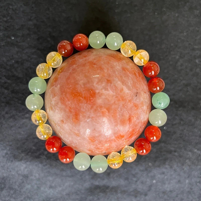 8mm Yellow Beaded Bracelet with multicolour glass beads
