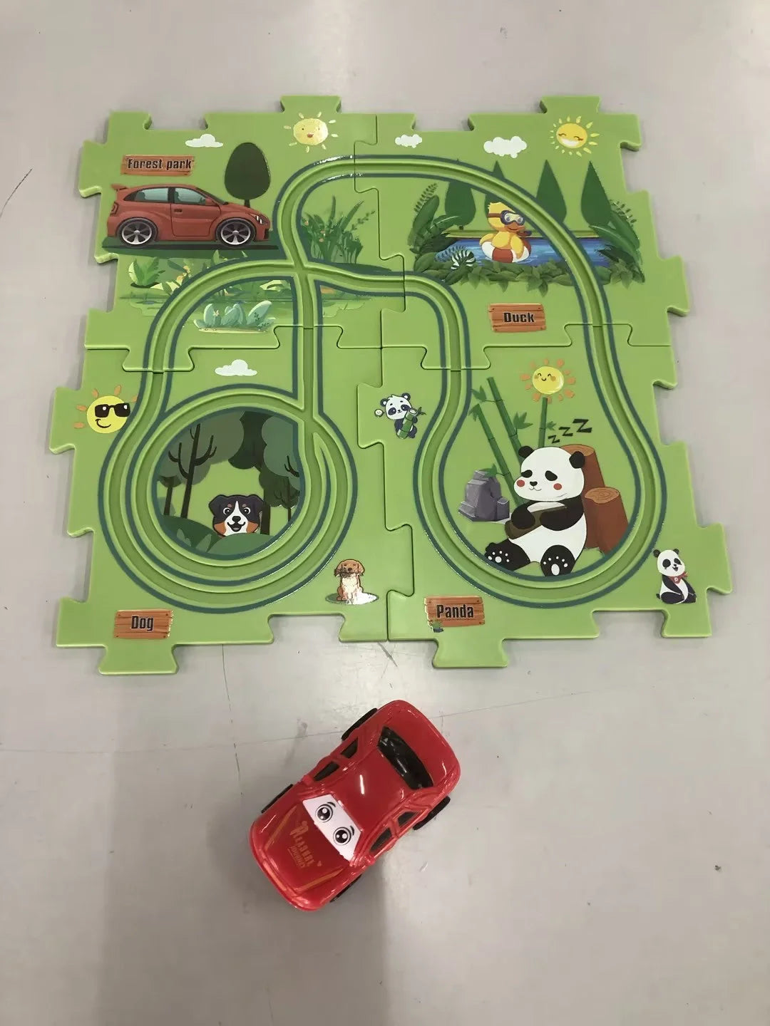 DIY Electric Railroad Speeder Toy with puzzle tracks and automatic car