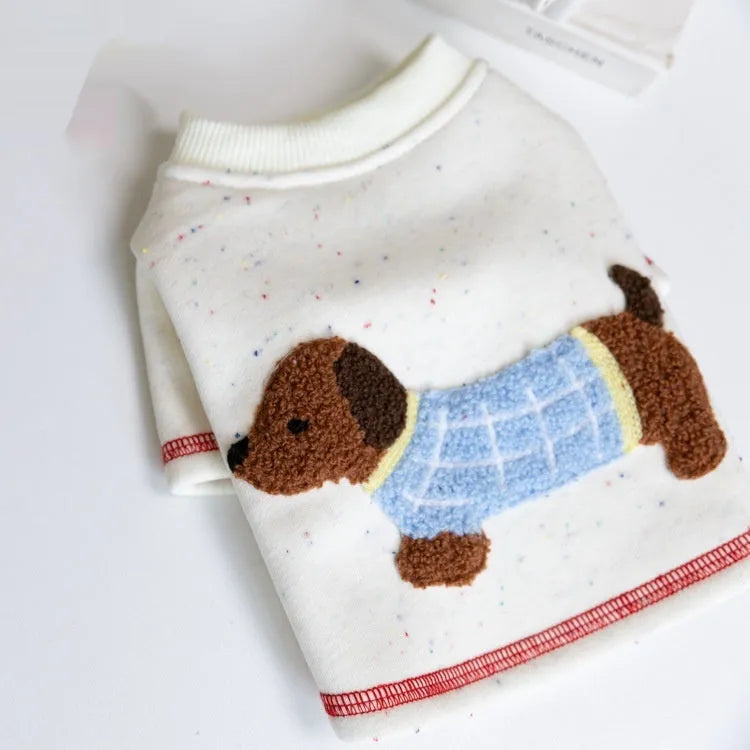 White brushed teddy pet hoodie for dogs and cats, sizes 2XS to 3XL, casual autumn winter homewear