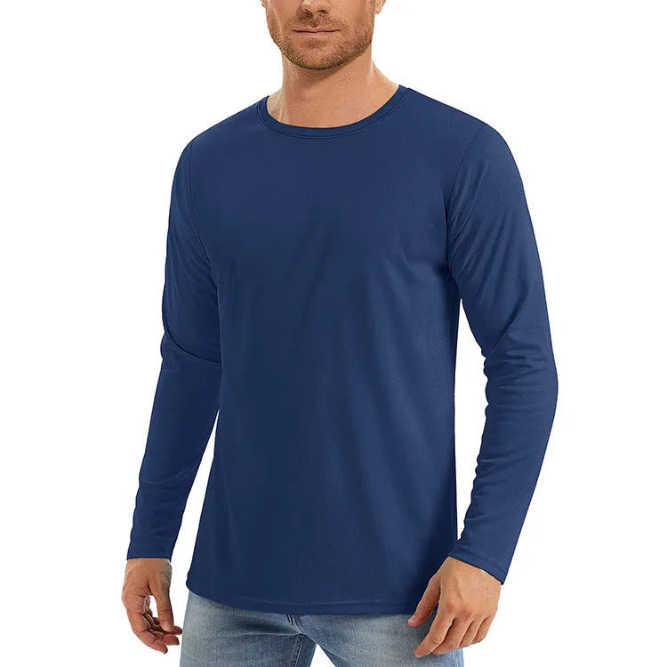 Men's solid colour long sleeve UV protection top in quick-dry polyester fabric