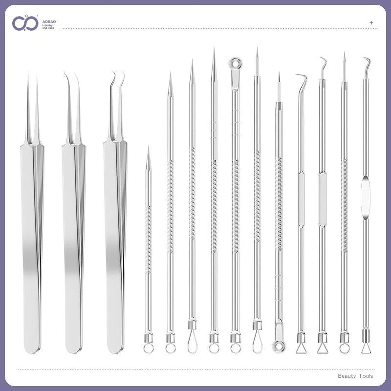 Four metal acne needles with ultra fine pointed tips for precise spot treatment skincare