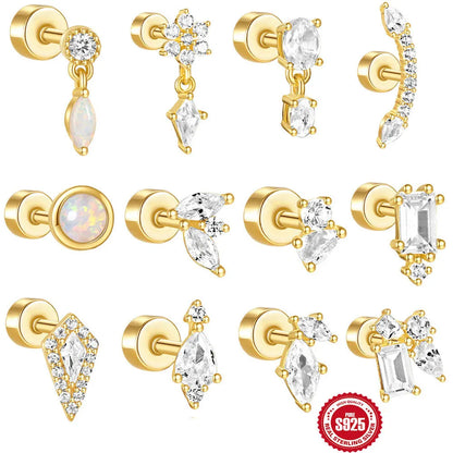 S925 sterling silver flat column thread ear bone stud in a gold plated finish.
