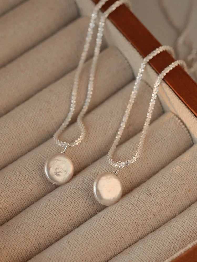 Elegant S925 Sterling Silver Baroque Pearl Necklace with starry sky chain design