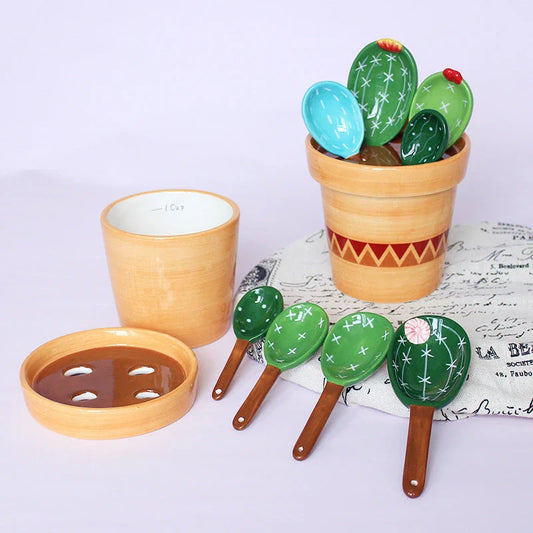Versatile ceramic measuring spoon set with wave-patterned base and color-coded spoons for easy, organized kitchen use