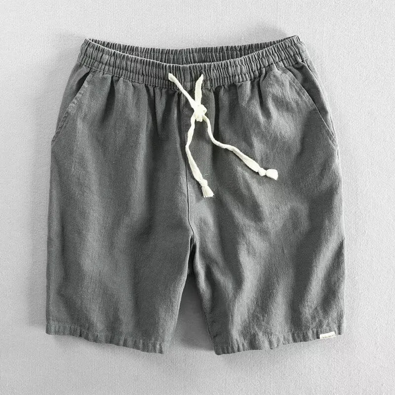 Ramie cotton linen casual shorts in straight type fifth pants length design with micro elasticity