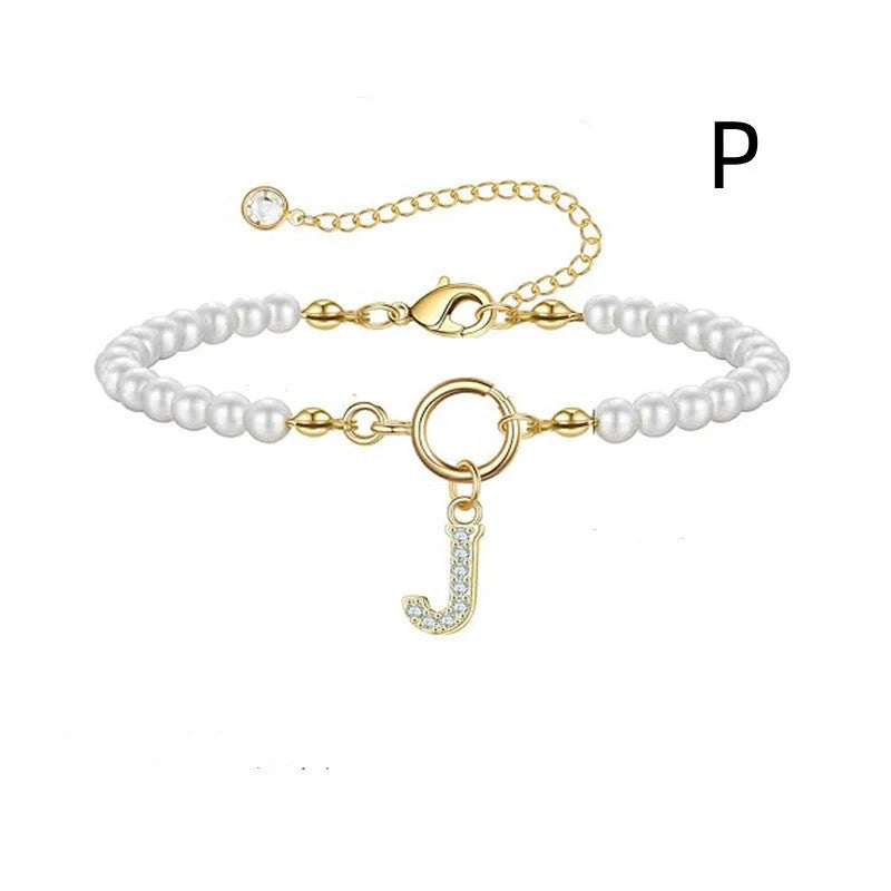 2024 Fashion Toggle Clasp Initial Bracelet with 6mm Pearl