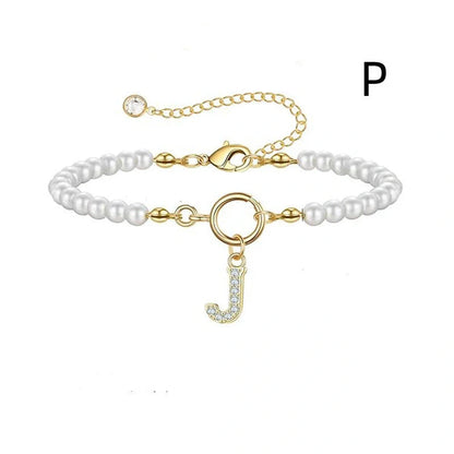 2024 Fashion Toggle Clasp Initial Bracelet with 6mm Pearl