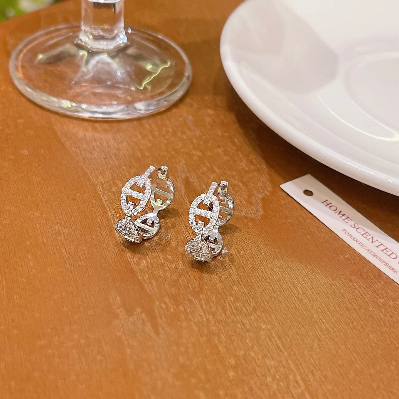 Ladies' copper electroplated diamond earrings with thick gold plating in silver, gold, or rose gold colour options