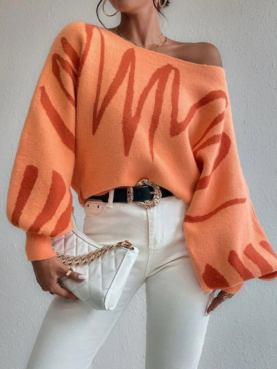 Stylish women's lantern-sleeve pullover sweater in various colours