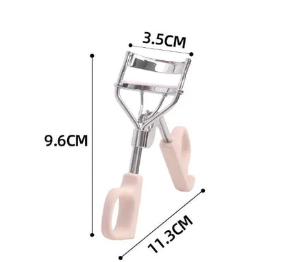 A4 chromium-coated scissor-style eyelash curler with tail design in pink or purple colour options