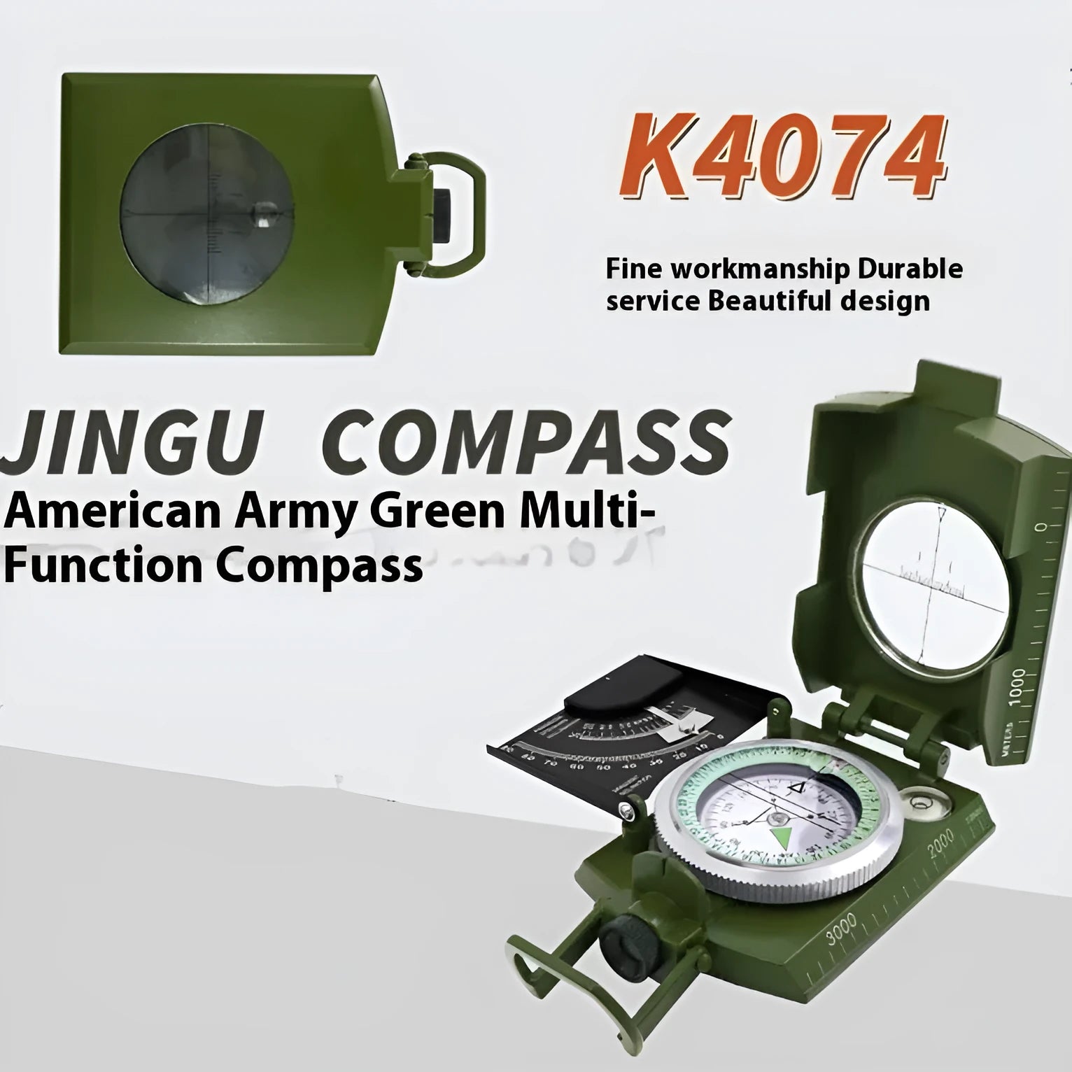 K4074 high-precision metal professional outdoor compass with hanging rope and compact dimensions