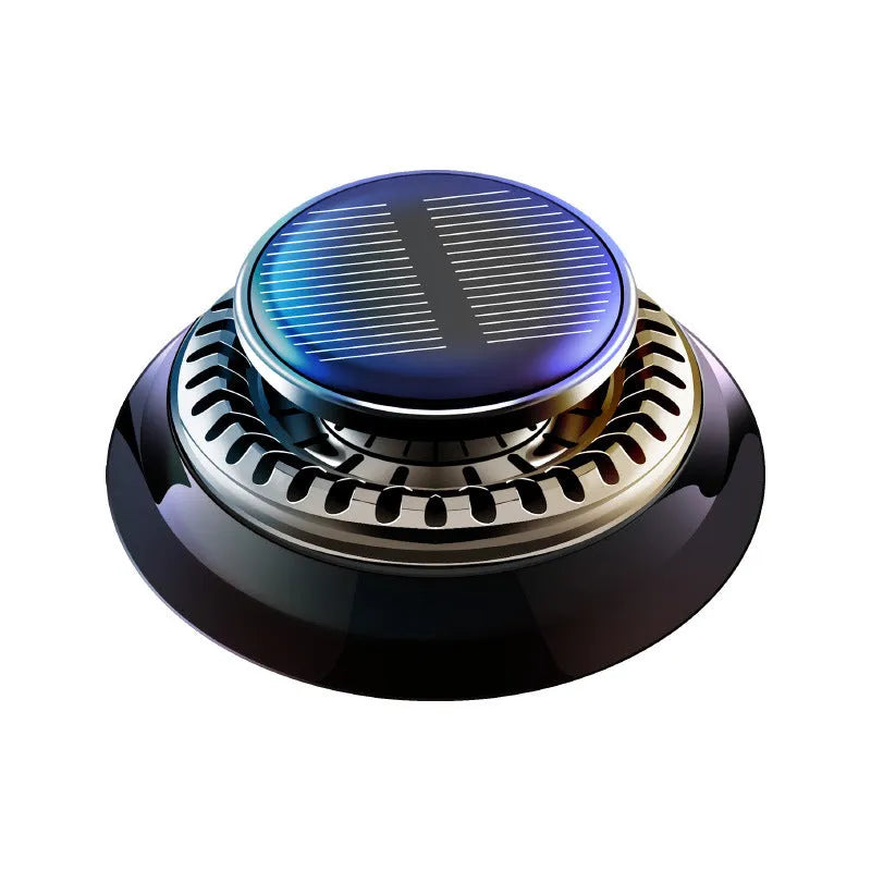 Black solar car aromatherapy de-icing device measuring 84x84x33mm