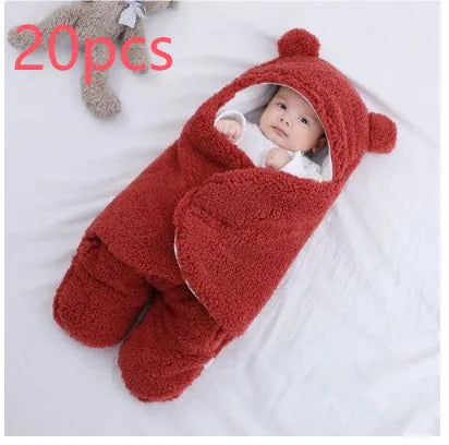Baby quilted sleeping bag wrapper in cotton blend fabric showing size and colour options