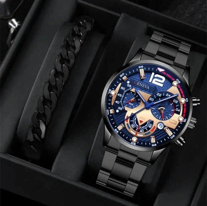 Stylish steel bracelet watch set with various color options for fashion-forward men